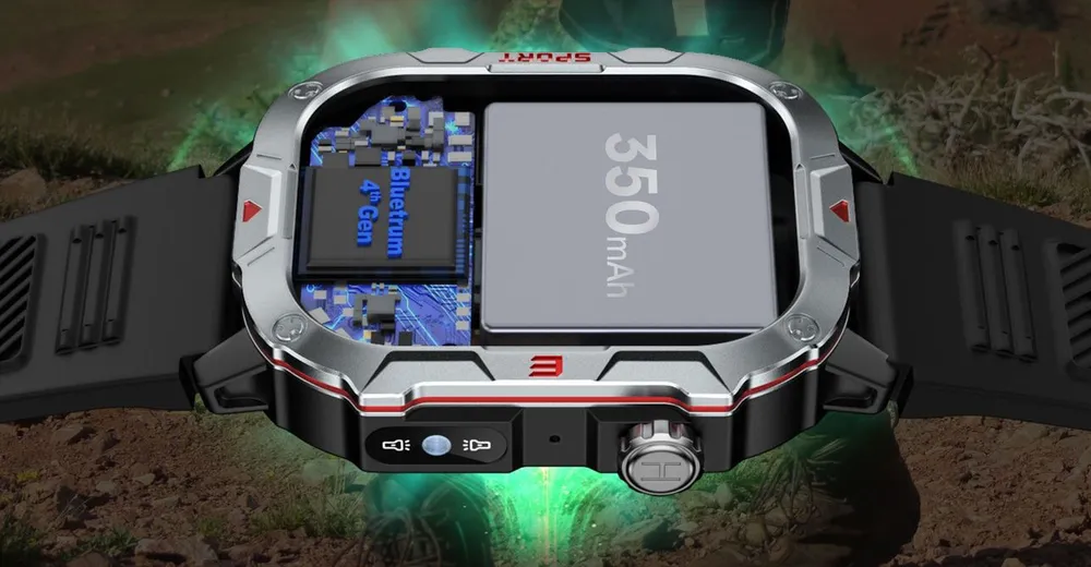 Inside view of the Smart Watch Pro showing its 350mAh battery